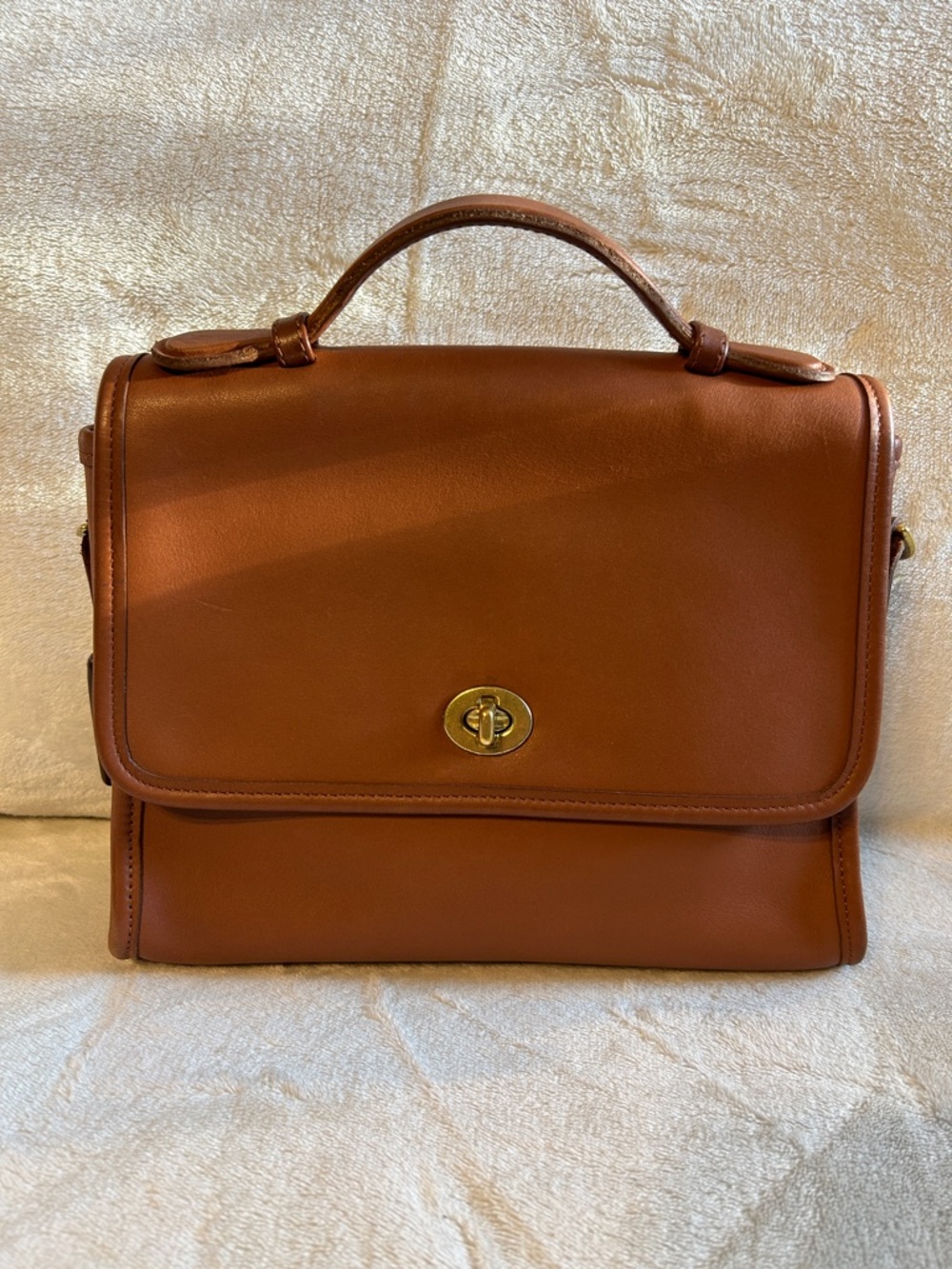 Coach tan Court Vintage Leather Top-Handle Satchel with Turn-Lock